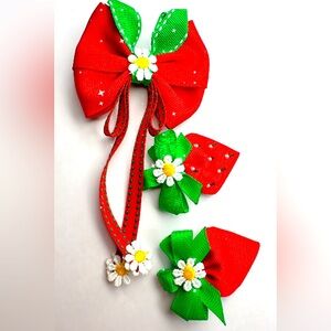 Red and Green Floral Kids Hair Accessories Set